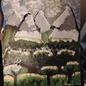 Nicole Hand-Painted Mountain Scene - Green, White, Black
